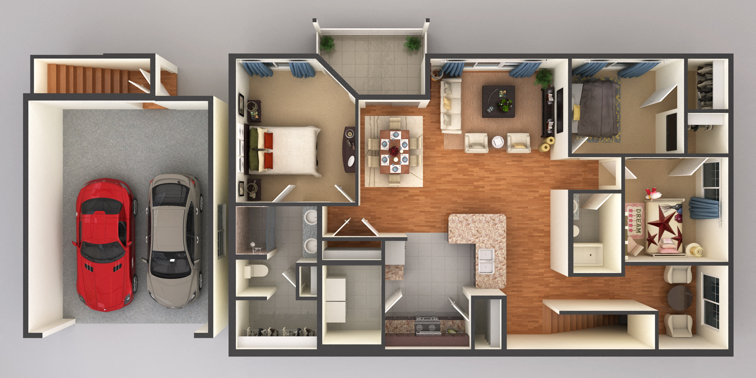 Floor plan for 3 beds, 2 baths, 1676 sqft